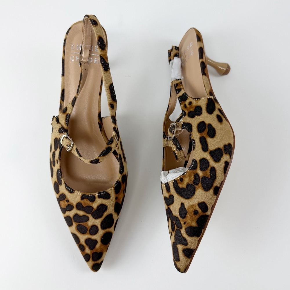 Chase + Chloe Heels Womens 8 Tan Brown Leopard Slingback Arima NEW in Box